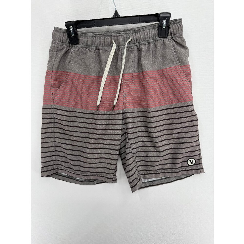 Vuori Kore Shorts Mens S 8" Gray Striped Lined Athletic Stretchy Training